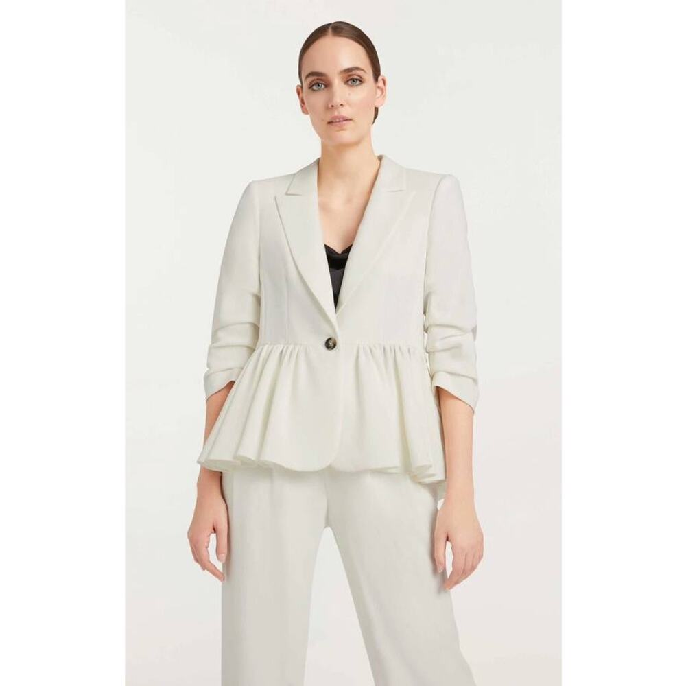 Cinq á Sept Kourtney White Ruffle Blazer Ivory 6 Small Single Breasted Peplum - Picture 6 of 9
